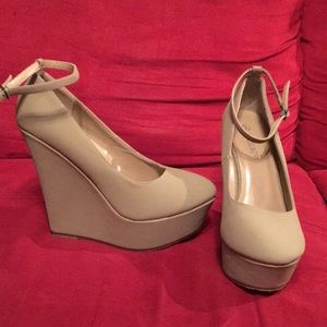 Nude platform wedges